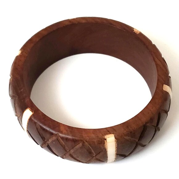 Wood Bone Inlay Boho Wide Cuff Bracelet - Picture 4 of 9